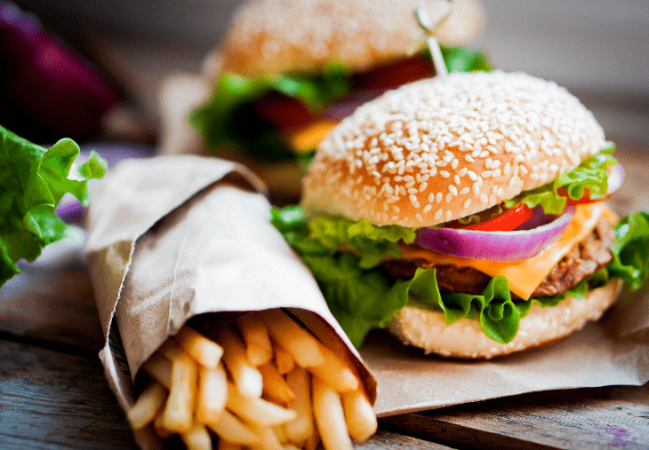 Healthy hamburger and french fries